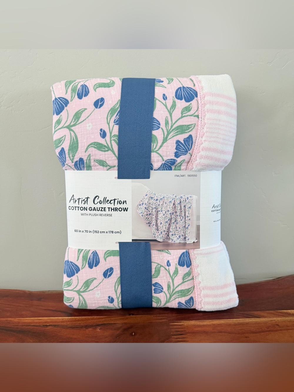 Simplified Artist Collection Cotton Gauze Plush Throw Blanket 60x70 Floral Pink